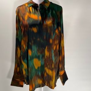 Lafayette 148 Tess Abstract Print Blouse In emerald